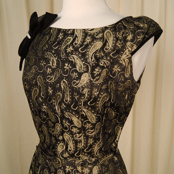 50s Gold Paisley Cocktail Dress Cats Like Us