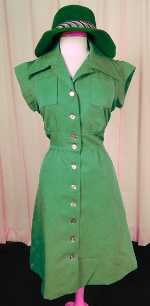 70s does 1940s Green Dress Cats Like Us