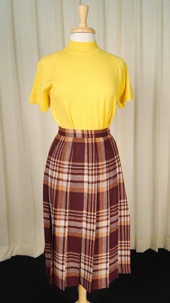 70s does 1950s Brwn Plaid Skirt Cats Like Us