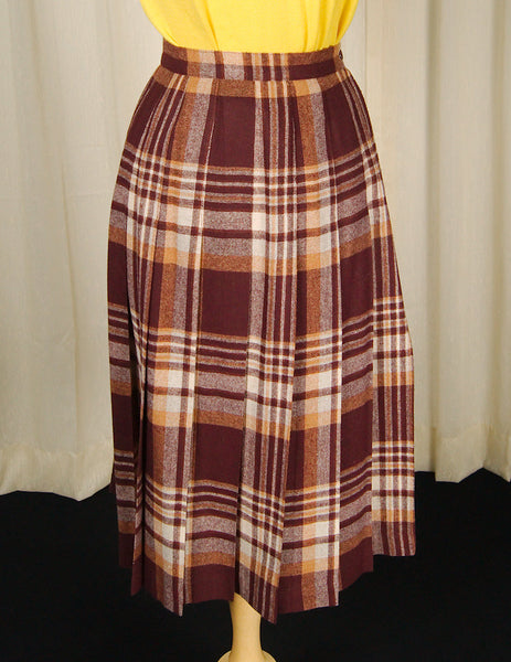 70s does 1950s Brwn Plaid Skirt Cats Like Us