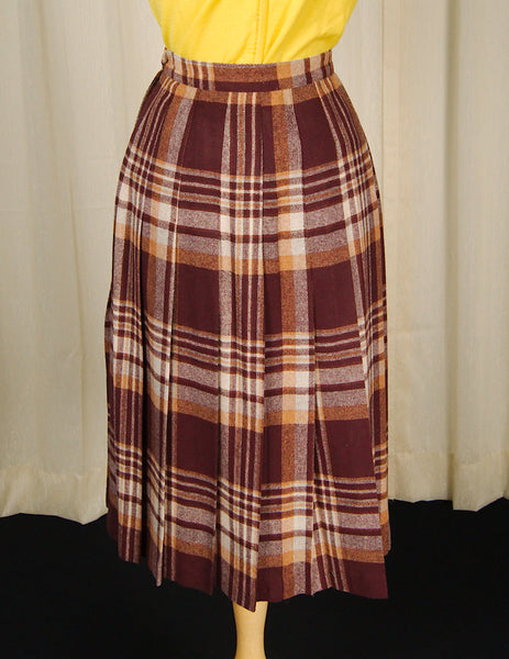 70s does 1950s Brwn Plaid Skirt Cats Like Us