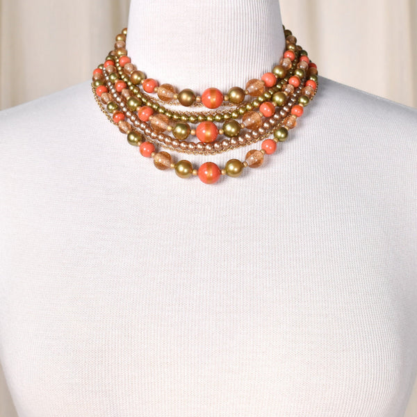8 Strand Tan & Coral Necklace Cats Like Us