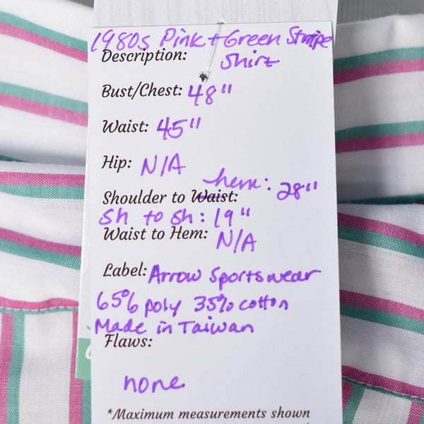 80s Vintage Pink & Green Striped Shirt Cats Like Us