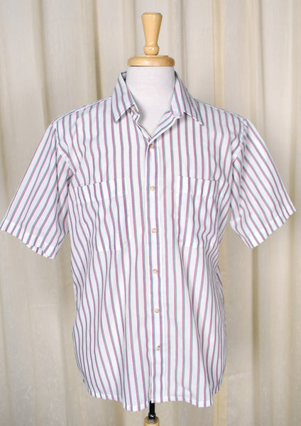 80s Vintage Pink & Green Striped Shirt Cats Like Us