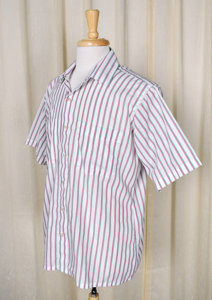 80s Vintage Pink & Green Striped Shirt Cats Like Us