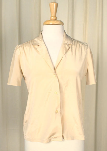 80s does 1940s Tan Silky Blouse Cats Like Us