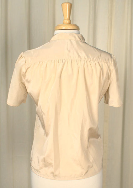 80s does 1940s Tan Silky Blouse Cats Like Us