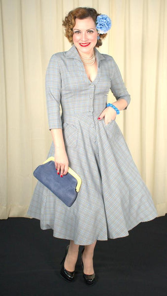 80s does 1950s Blue Clutch Bag Cats Like Us