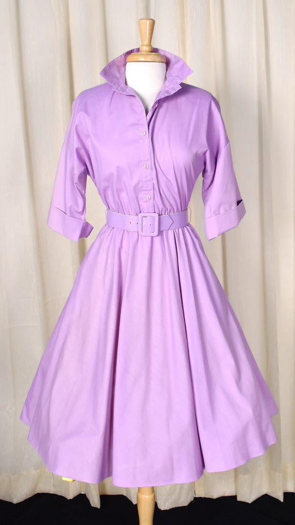 1950s shirt dress 80s does 1950s Vintage Lavender Shirt Dress