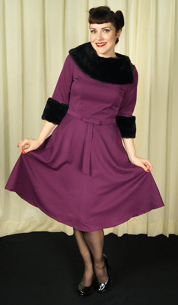 Belle Fur Collar Swing Dress Cats Like Us
