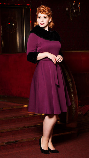 Belle Fur Collar Swing Dress Cats Like Us