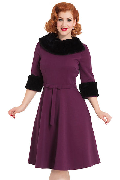 Belle Fur Collar Swing Dress Cats Like Us
