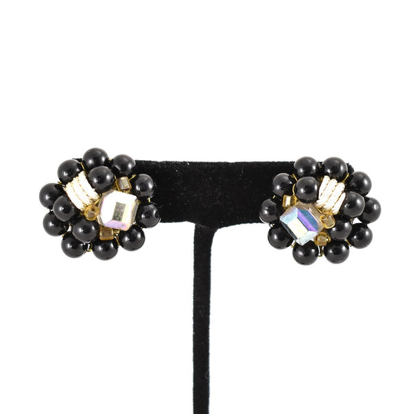 Black Bead Cluster Vintage Earrings Cats Like Us