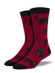 Black Cat Socks in Red
