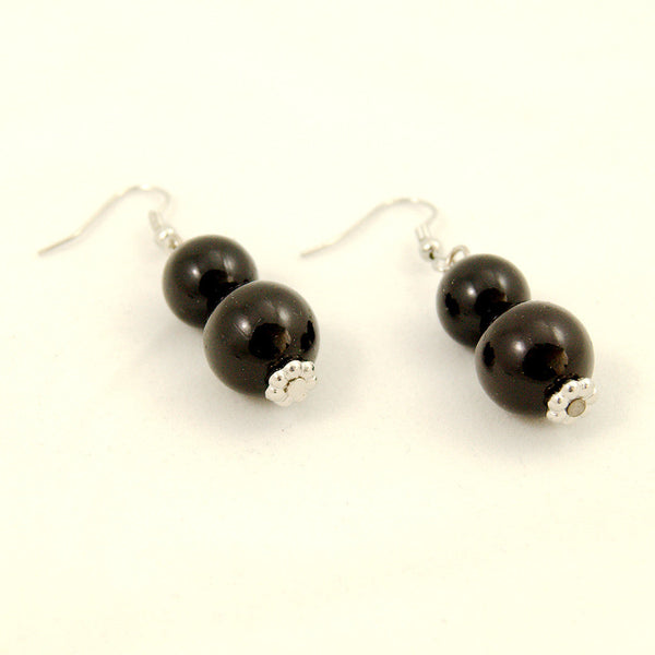 Black Double Bead Earrings Cats Like Us