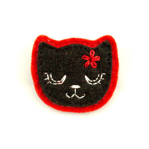 Black Kitty Pin in Girly Red Cats Like Us