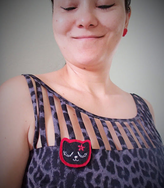 Black Kitty Pin in Girly Red Cats Like Us