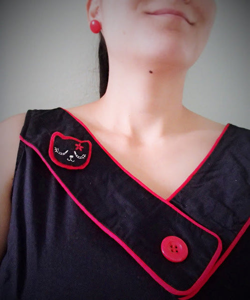 Black Kitty Pin in Girly Red Cats Like Us