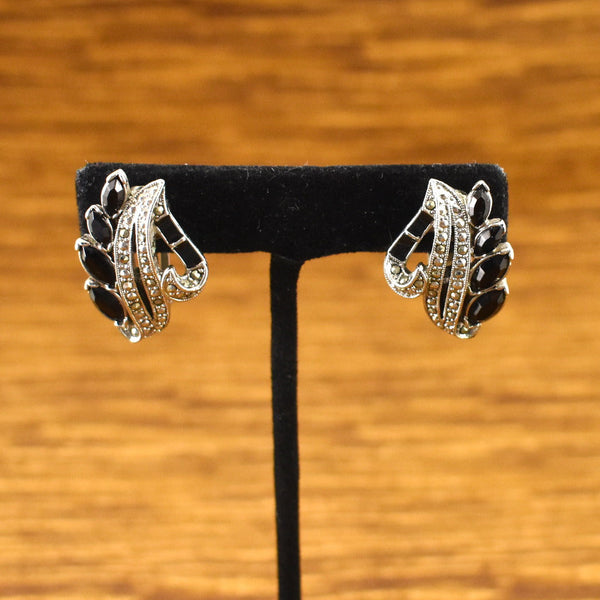 Black Leaf Marcasite Earrings Cats Like Us