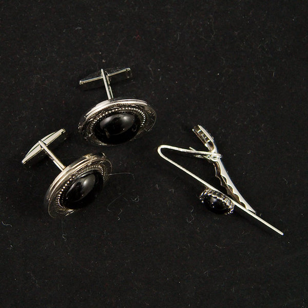 Black Stone Cufflinks & Tie Bar Cats Like Us