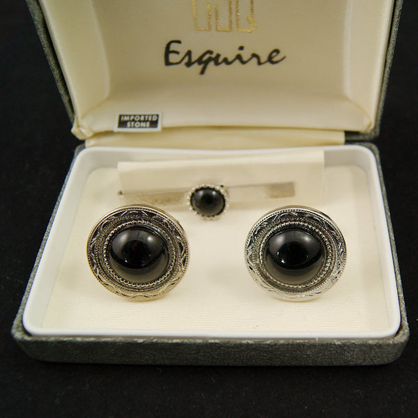 Black Stone Cufflinks & Tie Bar Cats Like Us