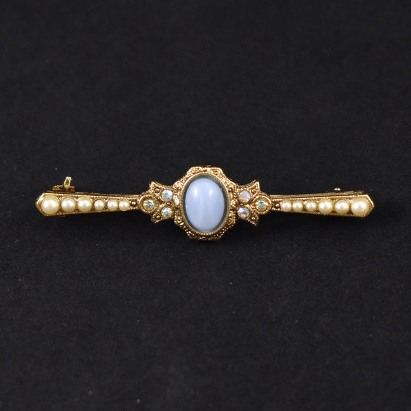 Blue Aurora & Pearl Bar Brooch Cats Like Us