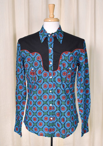 Blue Floral Western Shirt Cats Like Us