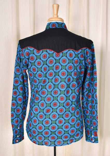 Blue Floral Western Shirt Cats Like Us