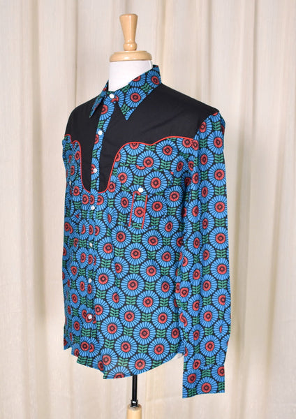 Blue Floral Western Shirt Cats Like Us