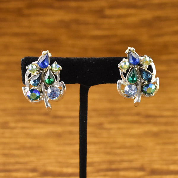 Blue Rhinestone Leaf Earrings Cats Like Us