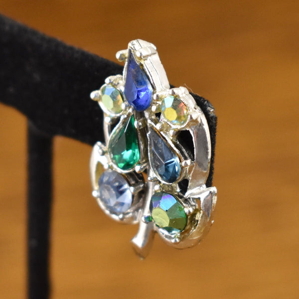 Blue Rhinestone Leaf Earrings Cats Like Us