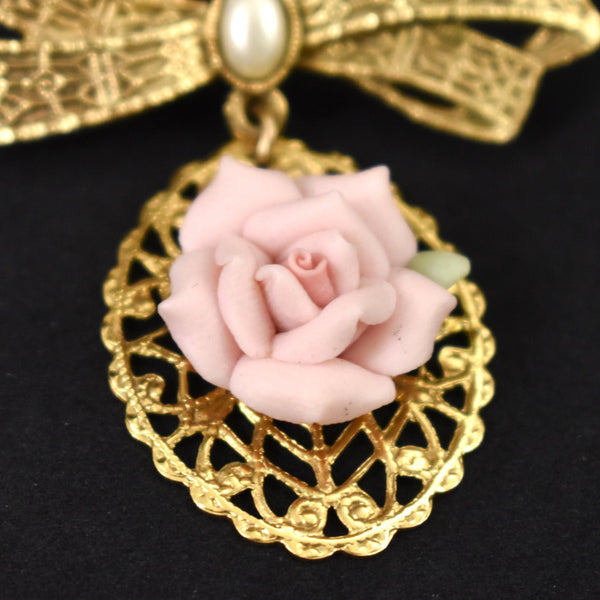 Bow & Pink Rose Brooch Cats Like Us