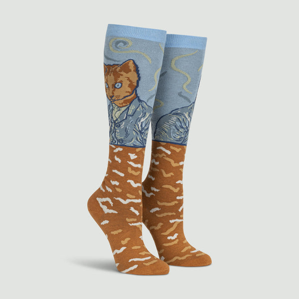 Cat Van Gogh Selfie Knee Socks Cats Like Us