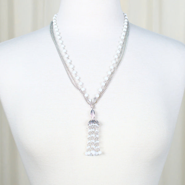 Chandelier White Bead Necklace Cats Like Us