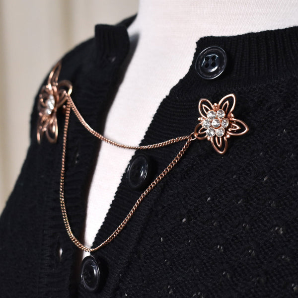 Copper Rhinestone Flower Sweater Pins Cats Like Us