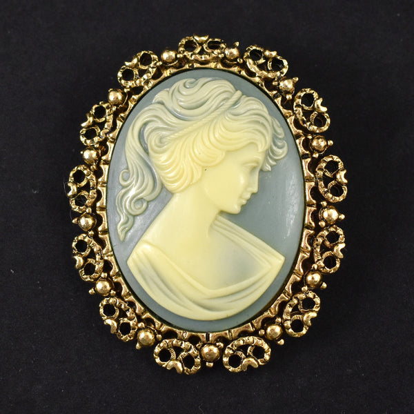 Cream & Blue Lady Cameo Brooch Cats Like Us