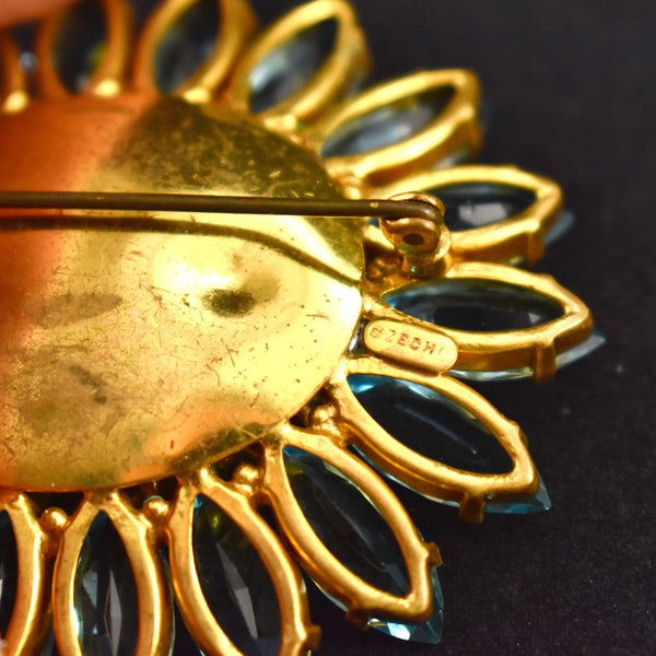 Czech Glass Aqua Brooch Cats Like Us