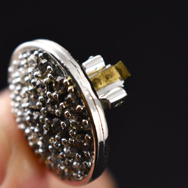 Round Clear & Gray Rhinestone Earrings