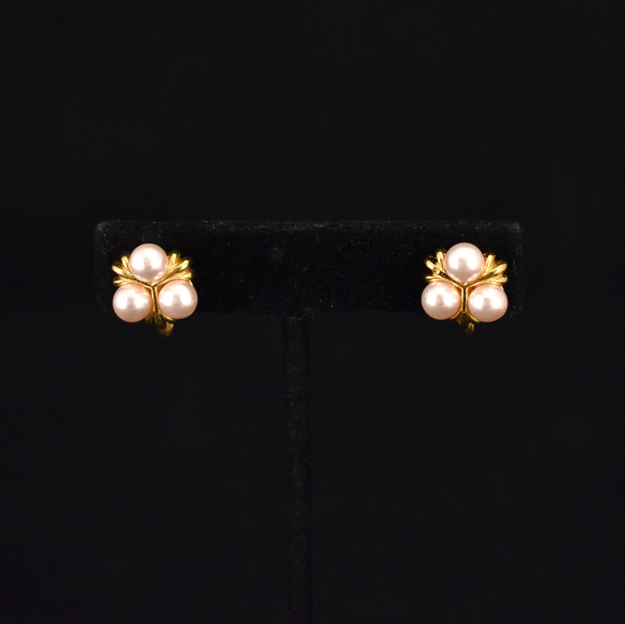 Goldtone Three Pearl Earrings