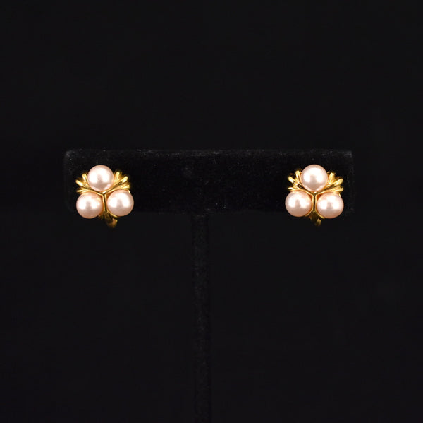 Goldtone Three Pearl Earrings