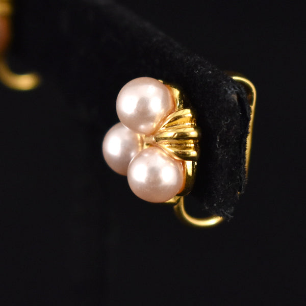 Goldtone Three Pearl Earrings