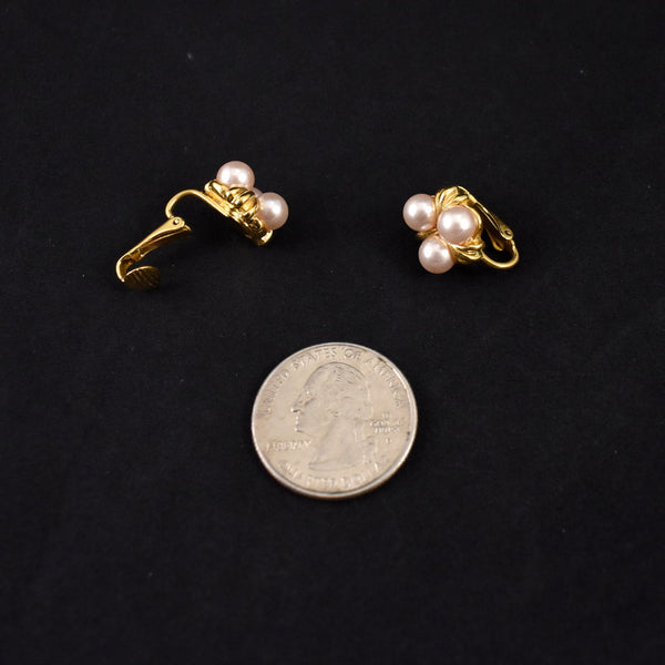 Goldtone Three Pearl Earrings