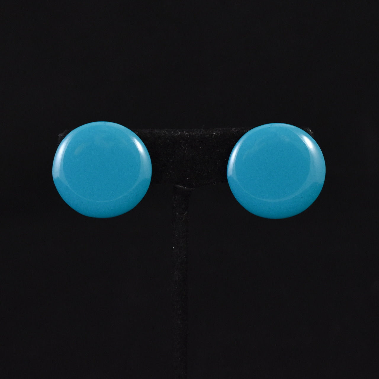 Teal Dot Enamel Button Earrings