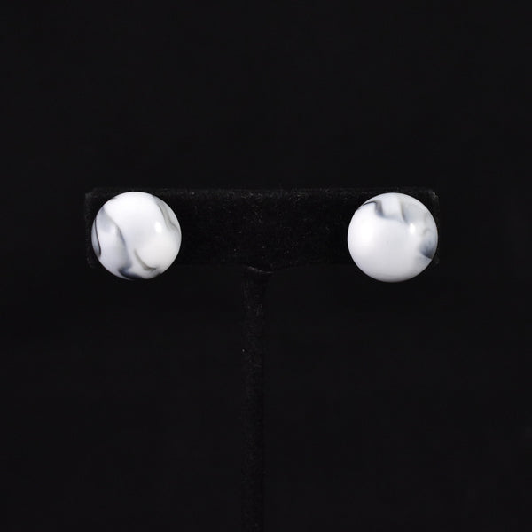 White & Gray Marbleized Dot Earrings