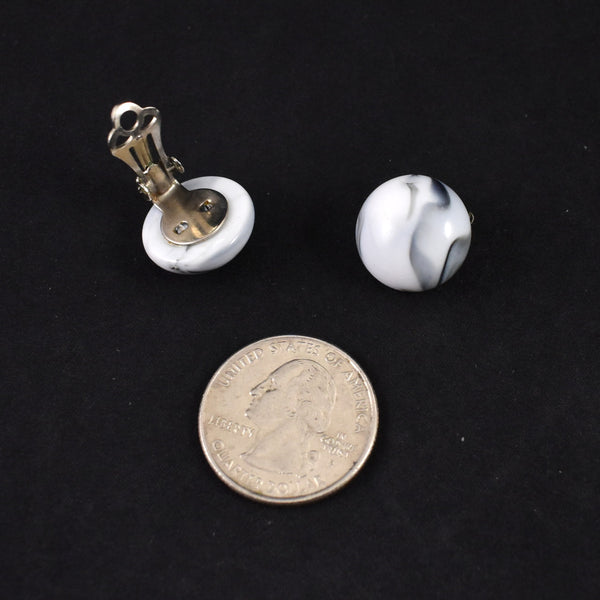 White & Gray Marbleized Dot Earrings