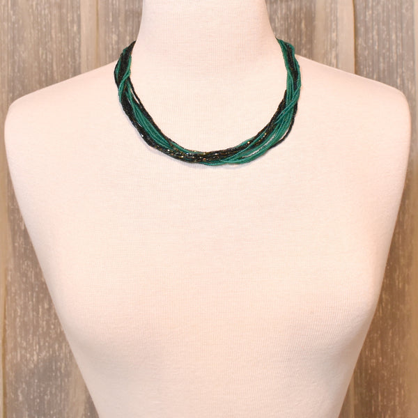 Multi Strand Teal & Black Necklace