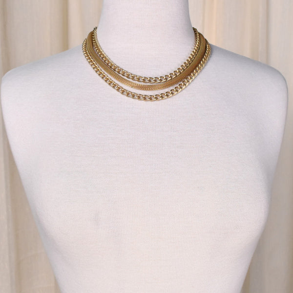 Chunky Goldtone Triple Chain Necklace