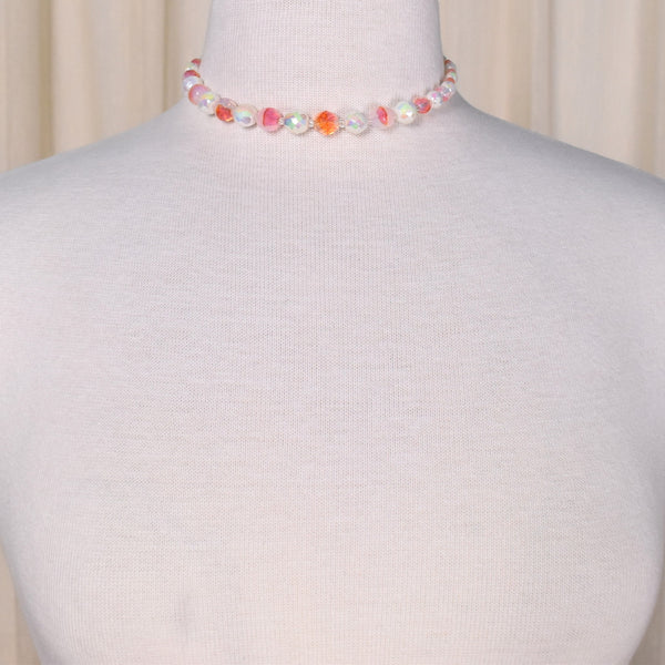 Peach & White Faceted Bead Necklace
