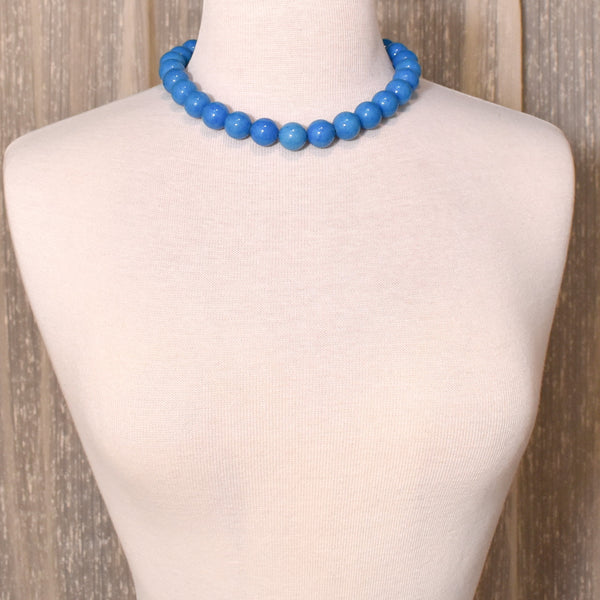 Bright Blue Stone Bead Necklace