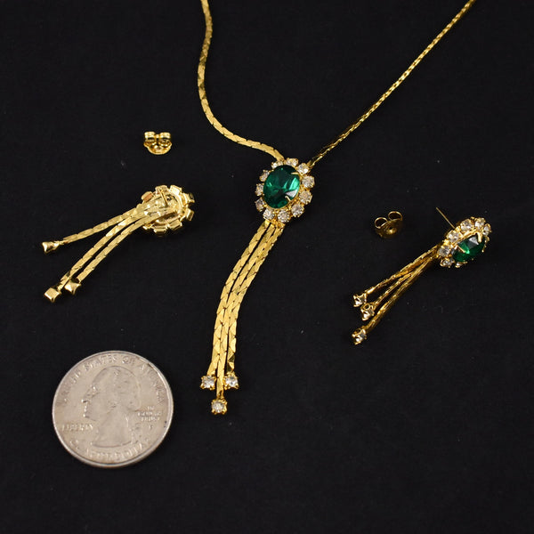 Gold Chain Emerald Rhinestone Jewelry Set